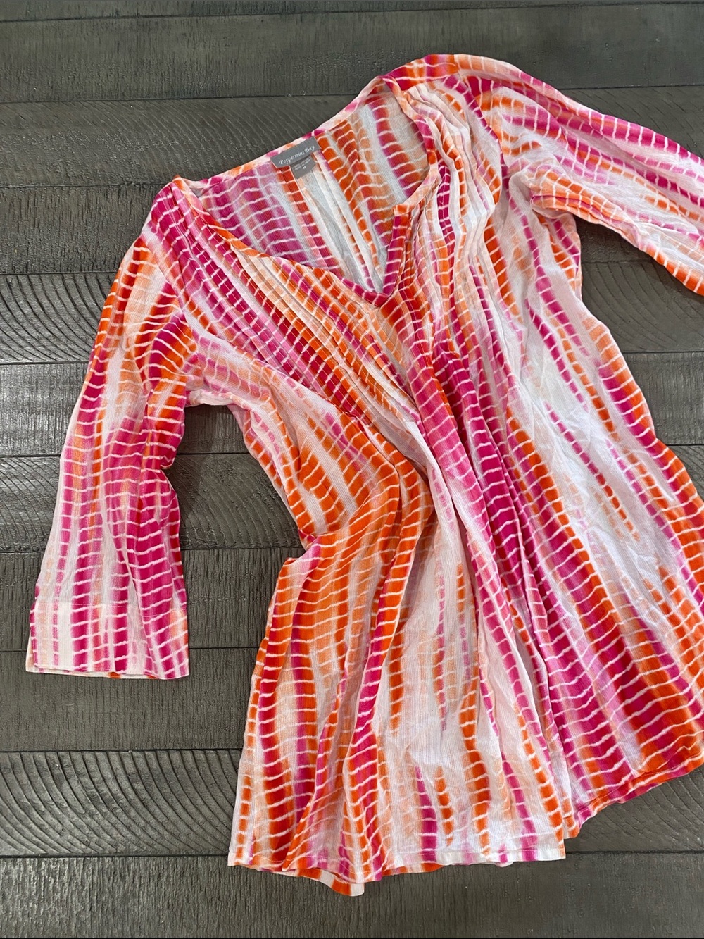 Striped V-Neck Tunic in Pink & Orange by Peppermint